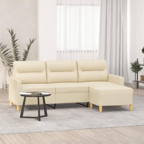 3-personers sofa med fodskammel i stof - cremefarvet, 198 cm