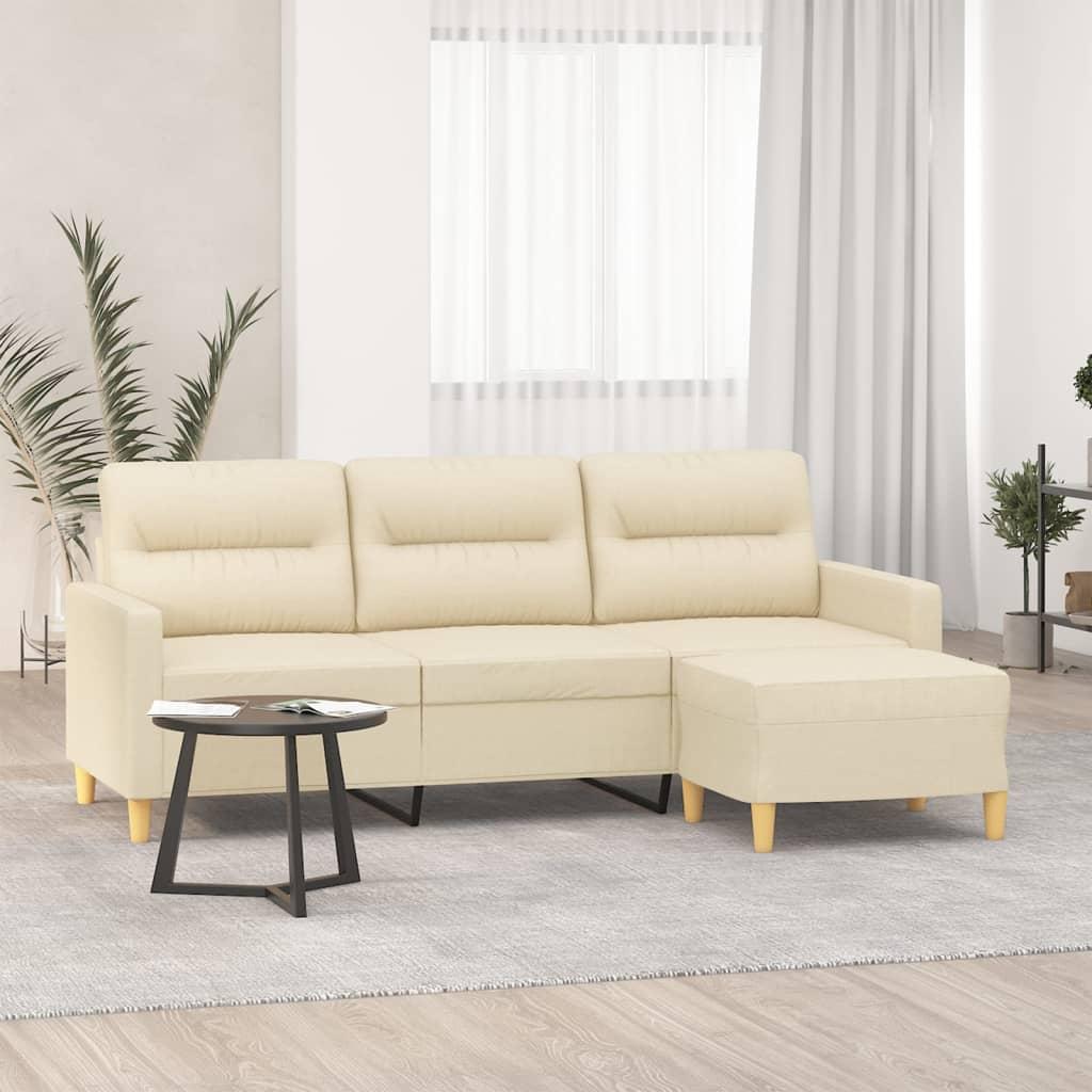 3-personers sofa med fodskammel 180 cm stof Cremefarvet billede