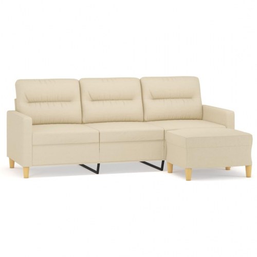 3-personers sofa med fodskammel i stof - cremefarvet, 198 cm