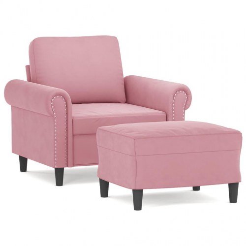 Sofastol med fodskammel i velour - 60 cm sæde, lyserød