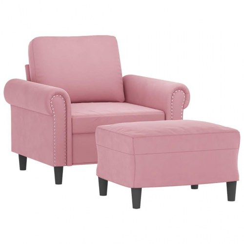 Sofastol med fodskammel i velour - 60 cm sæde, lyserød