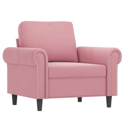 Sofastol med fodskammel i velour - 60 cm sæde, lyserød