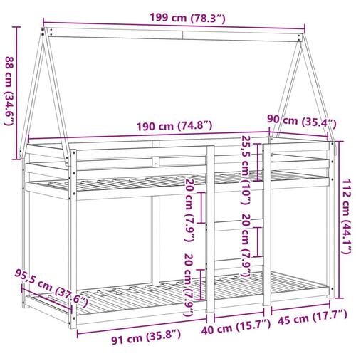 Køjeseng med tag 90x190 cm massivt fyrretræ hvid