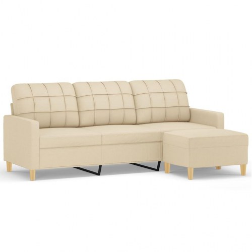 3-personers sofa med fodskammel 180 cm - stof, cremefarvet