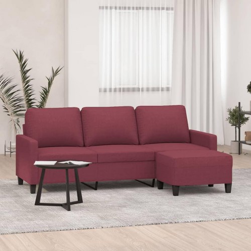 3-personers sofa med fodskammel 198 cm - stof, vinrød