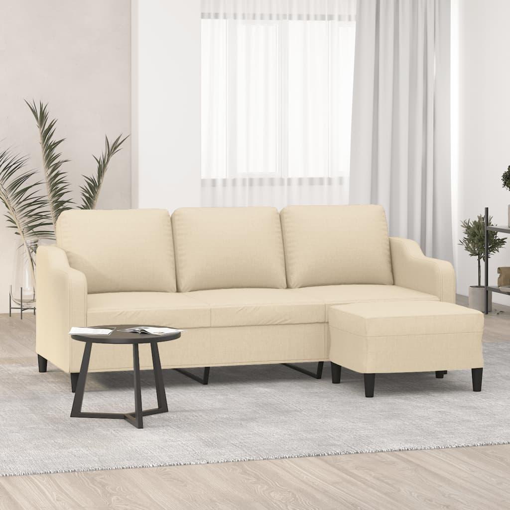 3-personers sofa med fodskammel 180 cm stof Cremefarvet