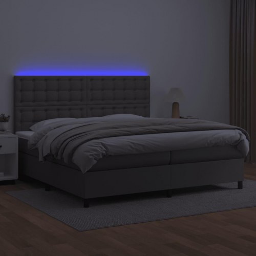 Kontinentalseng med LED-lys 200×200 cm - kunstlæder, grå
