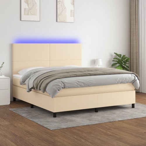 Kontinentalseng med LED-lys 160×200 cm - stof, cremefarvet