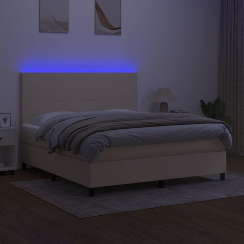 Kontinentalseng med LED-lys 160×200 cm - stof, cremefarvet