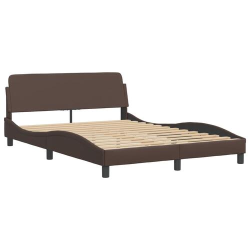 Seng med madras 140x190 cm kunstlæder brun