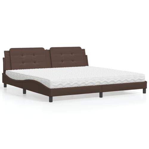 Seng med madras 200x200 cm kunstlæder brun