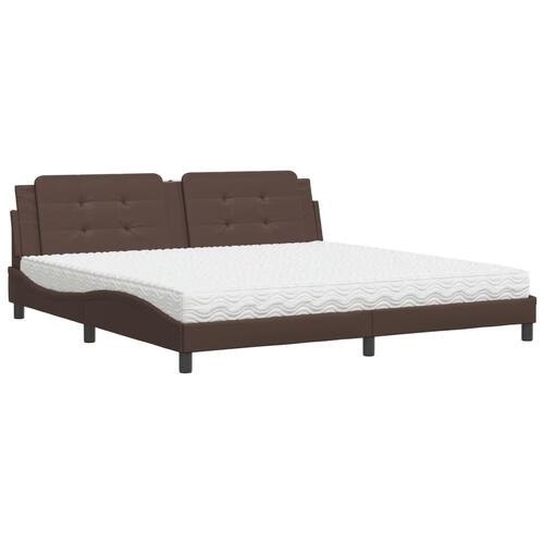 Seng med madras 200x200 cm kunstlæder brun