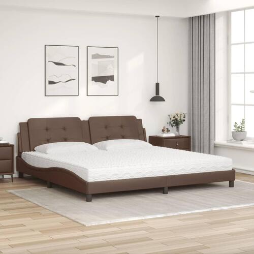 Seng med madras 200x200 cm kunstlæder brun