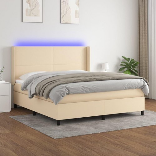Kontinentalseng med LED-lys 160×200 cm - stof, cremefarvet