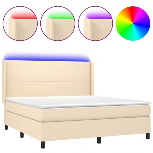 Kontinentalseng med LED-lys 160×200 cm - stof, cremefarvet
