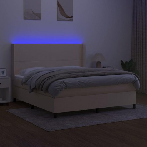 Kontinentalseng med LED-lys 160×200 cm - stof, cremefarvet