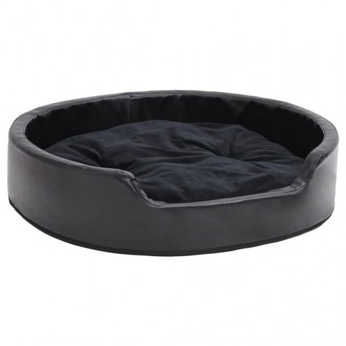 Hundekurv 79×70×19 cm - sort plys og kunstlæder