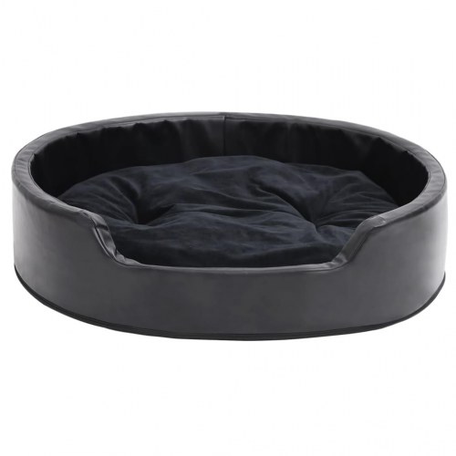 Hundekurv 79×70×19 cm - sort plys og kunstlæder