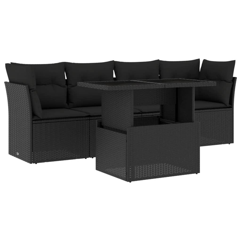 Sofasæt Til Haven 5 Dele Med Hynder Polyrattan - Sort / uden opbevaring