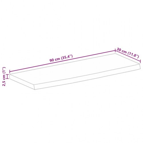 Bordplade i massivt mangotræ med naturlig kant - 90 x 30 x 2,5 cm