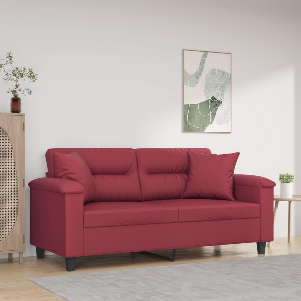 2-Personers Sofa Med Pyntepuder Kunstlæder - 140 cm / Vinrød