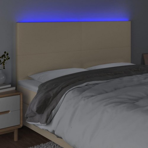 Sengegavl med LED-lys 160 x 5 x 118/128 cm - cremefarvet