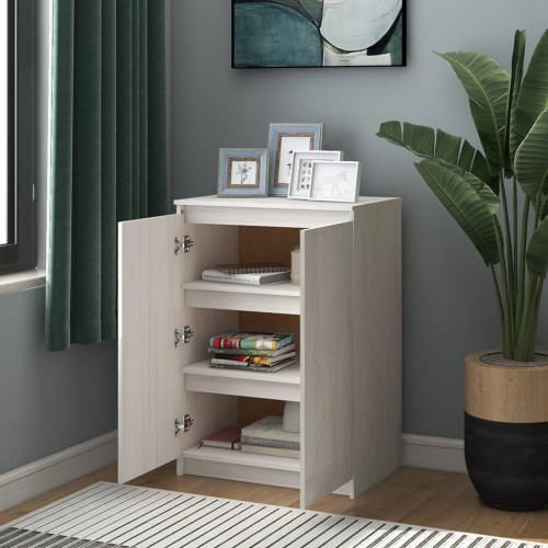 Skænk 60×36×84 cm - massivt fyrretræ, hvid