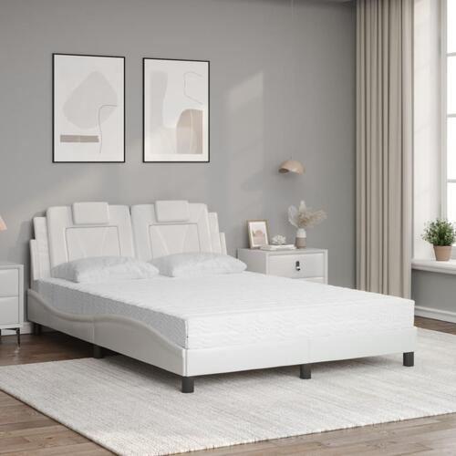 Seng med madras 140x200 cm kunstlæder hvid
