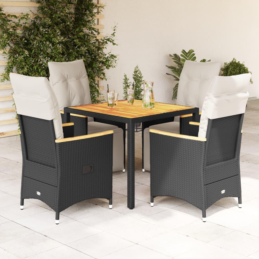 Bistrosæt Til Haven 5 Dele Med Hynder Polyrattan Sort - 4 / Creme / 90 x 90 x 75 cm