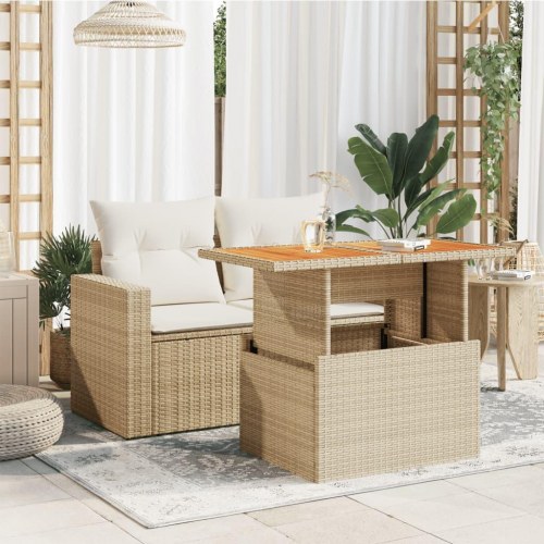Havebord 100x55x73 cm polyrattan og akacietræ beige