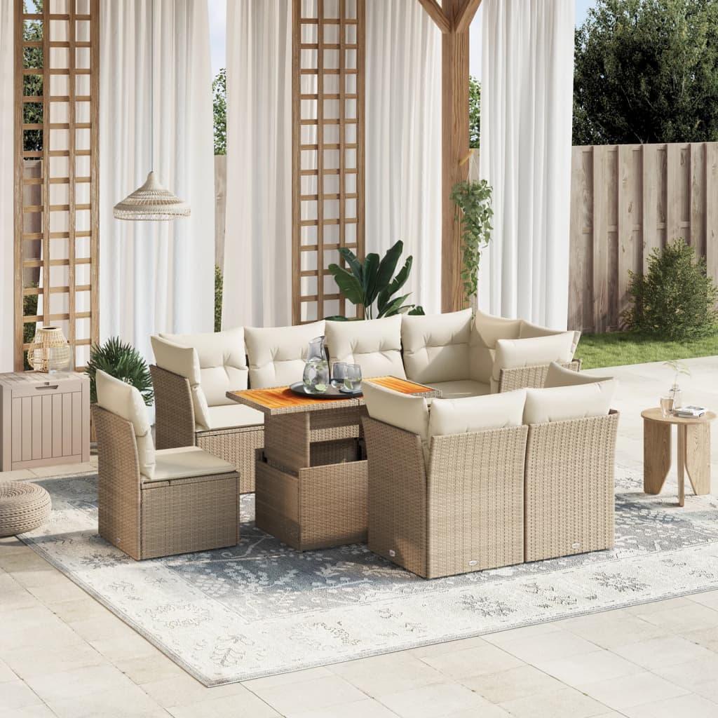 Sofasæt Til Haven 9 Dele Med Hynder Polyrattan - beige og lysegrå / 5x hjørnedel 3x midterdel bord