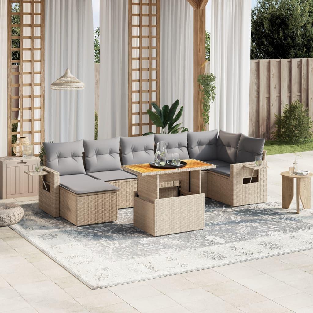 Sofasæt Til Haven 8 Dele Med Hynder Polyrattan - beige og lysegrå / 3x midterdel 3x hjørnedel fodskammel bord