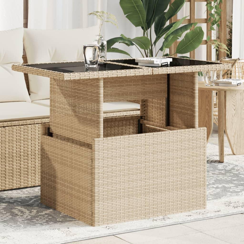 Havebord med glastop 100x55x73 cm polyrattan beige billede