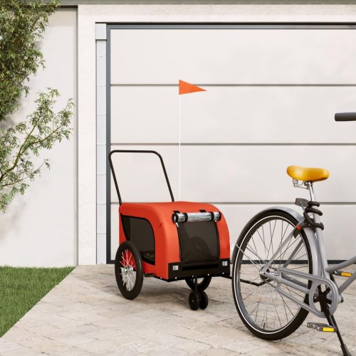 Hundetrailer til cykel i oxfordstof og jern - orange/sort