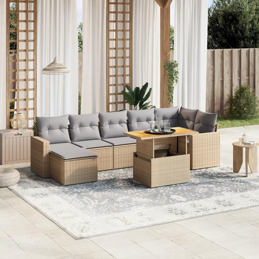 Sofasæt Til Haven 8 Dele Med Hynder Polyrattan - beige og lysegrå / 3x midterdel 3x hjørnedel bord fodskammel