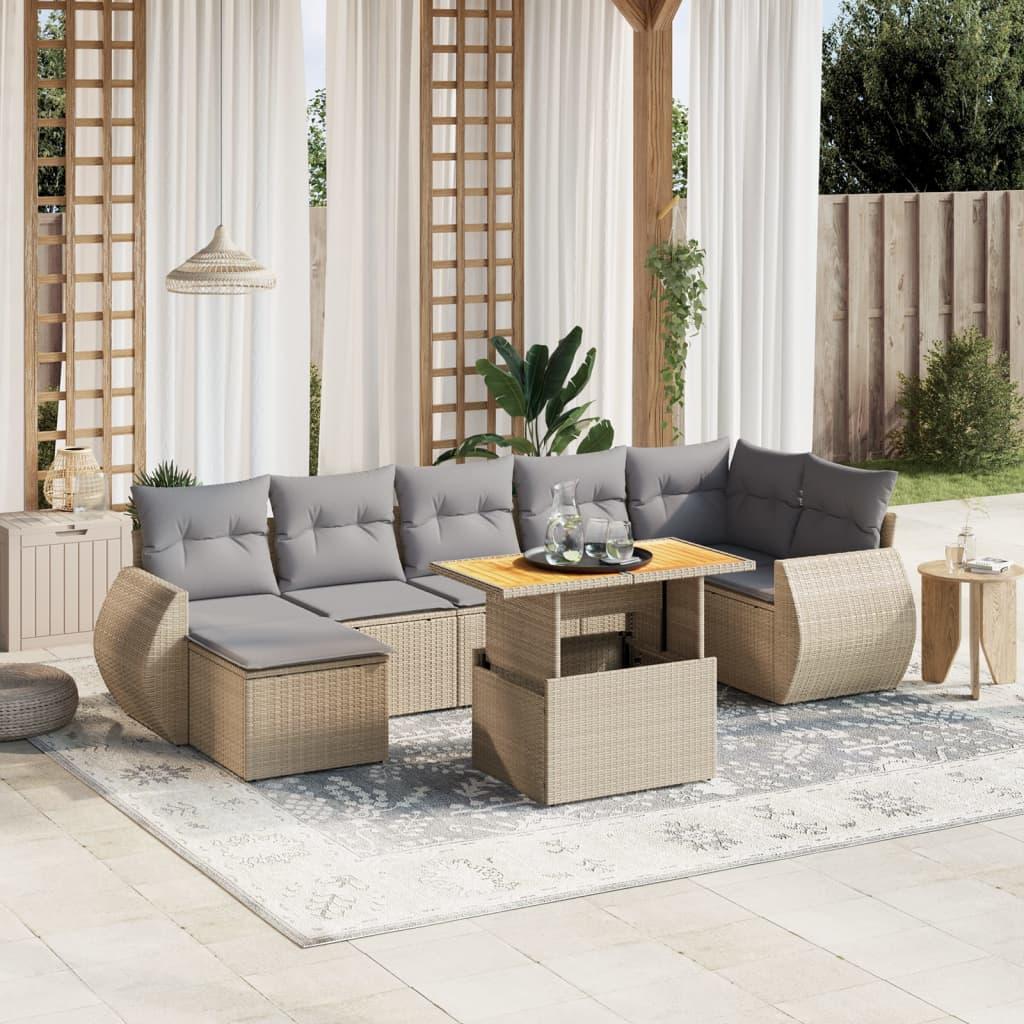 Sofasæt Til Haven 8 Dele Med Hynder Polyrattan - beige og lysegrå / 3x midterdel 3x hjørnedel bord fodskammel