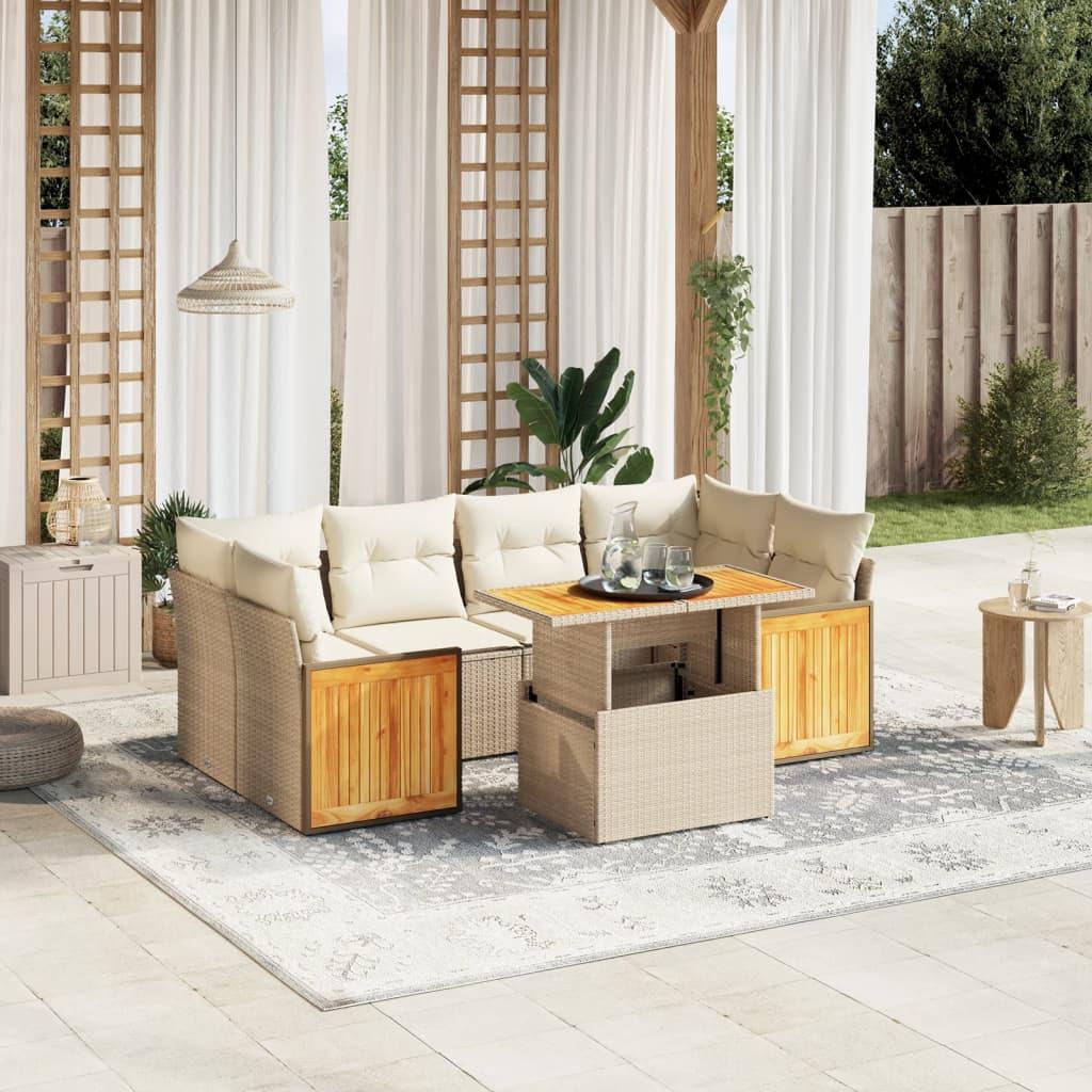 Sofasæt til haven 7 dele med hynder i polyrattan beige