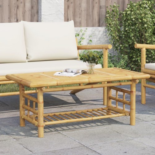 Sofabord i bambus - 110 × 55 × 45 cm med hylde