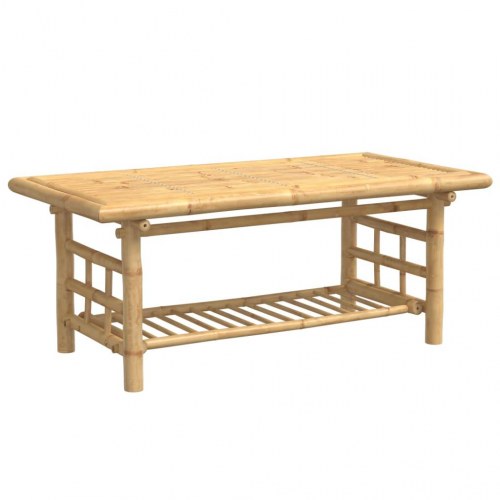 Sofabord i bambus - 110 × 55 × 45 cm med hylde
