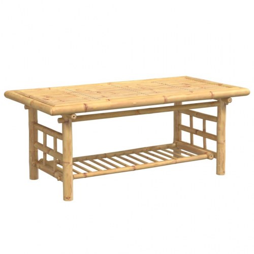 Sofabord i bambus - 110 × 55 × 45 cm med hylde