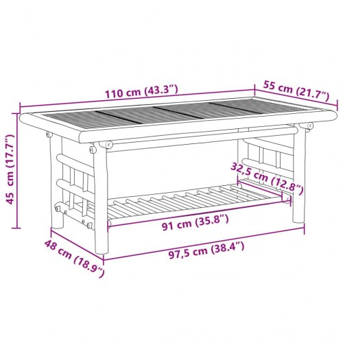 Sofabord i bambus - 110 × 55 × 45 cm med hylde