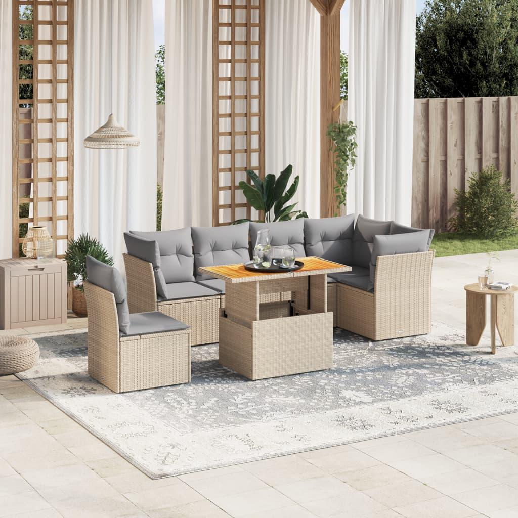 Sofasæt Til Haven 7 Dele Med Hynder Polyrattan - beige og lysegrå / bord 3x hjørnedel 3x midterdel