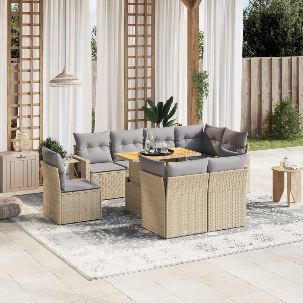 Sofasæt Til Haven 9 Dele Med Hynder Polyrattan - beige og lysegrå / 5x hjørnedel 3x midterdel bord