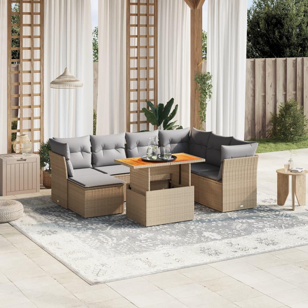 Sofasæt Til Haven 8 Dele Med Hynder Polyrattan - beige og lysegrå / 3x midterdel 3x hjørnedel fodskammel bord