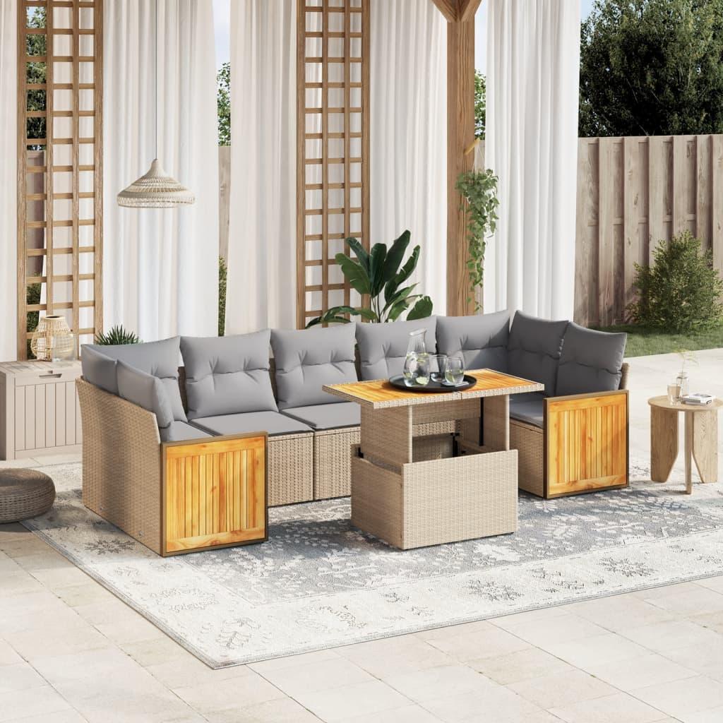Sofasæt Til Haven 8 Dele Med Hynder Polyrattan - beige og grå / uden opbevaring