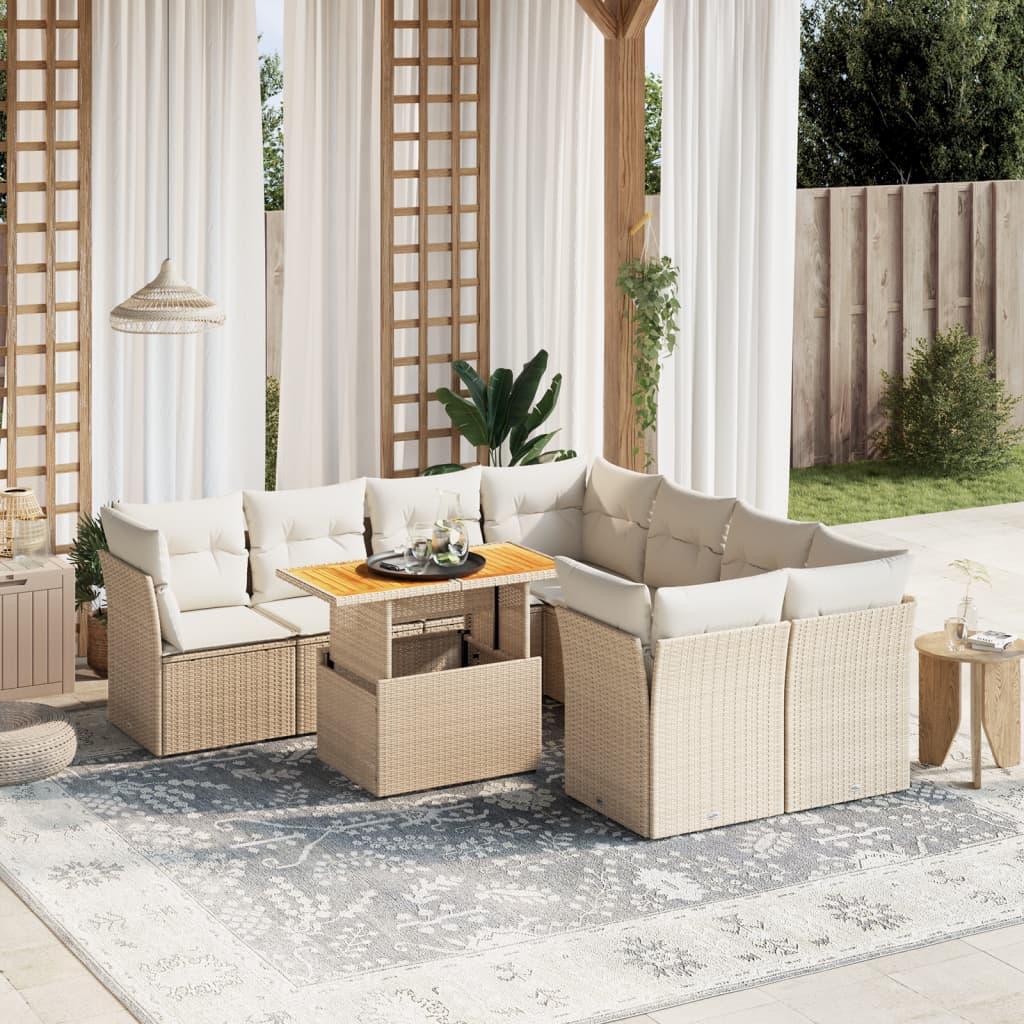 Sofasæt Til Haven 9 Dele Med Hynder Polyrattan - beige og cremefarvet / 4x midterdel 4x hjørnedel bord