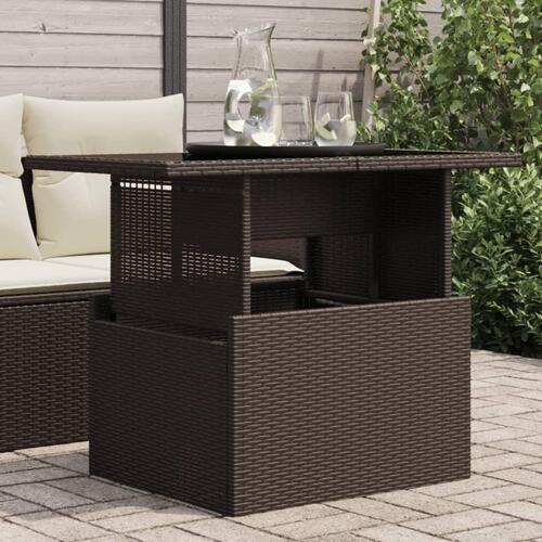 Havebord med glastop 100x55x73 cm polyrattan brun