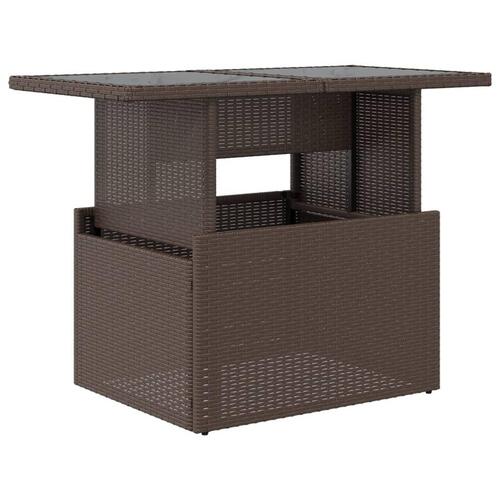 Havebord med glastop 100x55x73 cm polyrattan brun