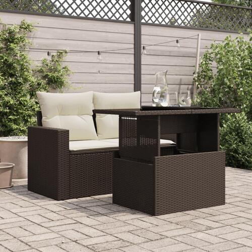 Havebord med glastop 100x55x73 cm polyrattan brun