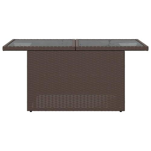 Havebord med glastop 100x55x73 cm polyrattan brun